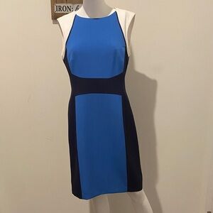 Elegant Blue and White Sleeveless Mini Dress